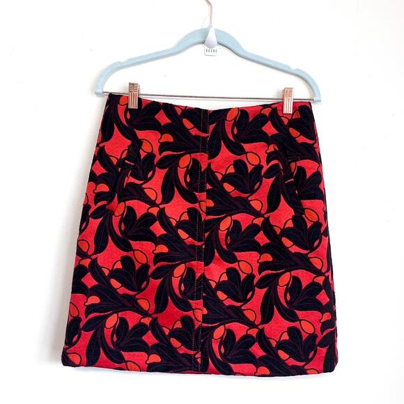 Ann Taylor Floral Jacquard Embroidery Mini Skirt Size 6 Orange Preppy Academia - Picture 1 of 7